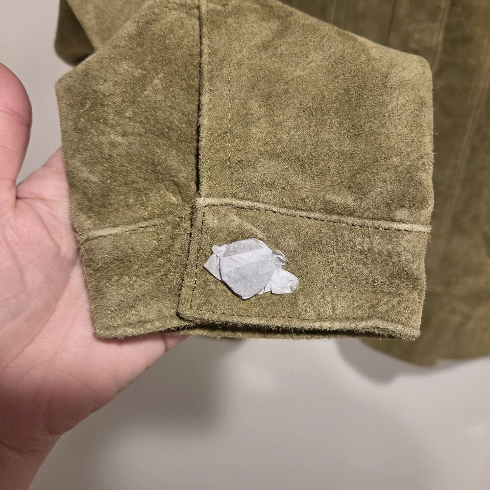 CHADWICKS Suede Leather Jacket 10 Womens Olive Button Up Blazer Classic NEW Y2K - Picture 6 of 12